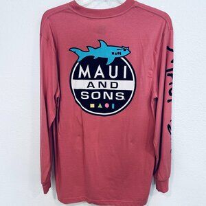 NWOT Maui and Sons Graphic Tee Long Sleeves Graphics Salmon Pink Mens Size Med